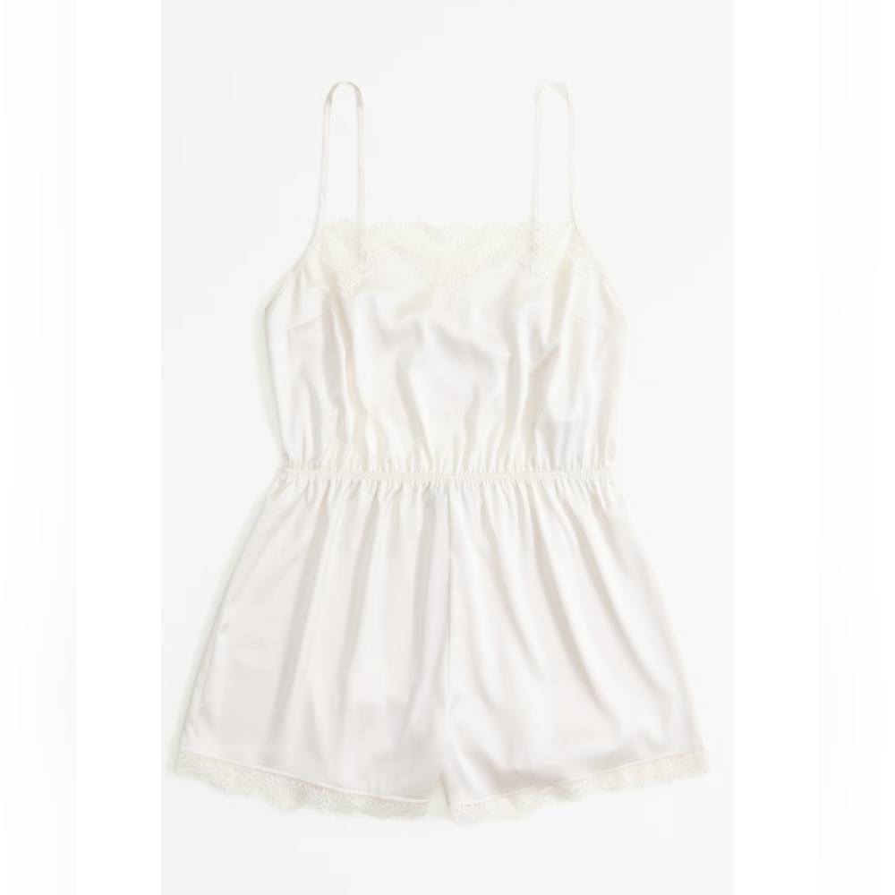 Abercrombie & Fitch Lace and Satin Romper Cream Bestseller